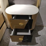 Gold & Black Nightstand with White Marble Top & Medusa Handles